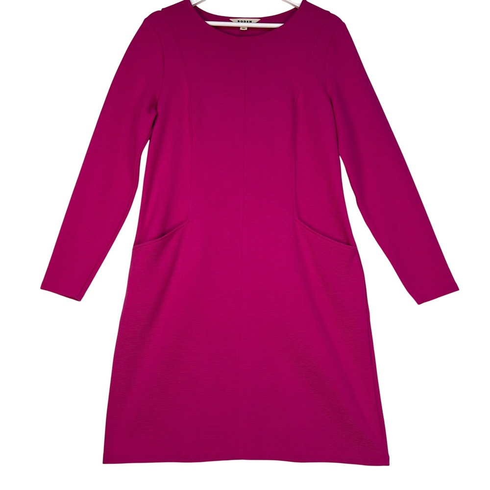 Boden Ellen Ottoman Shift Dress US 12R Pink Magenta Long Sleeve Ribbed Pockets